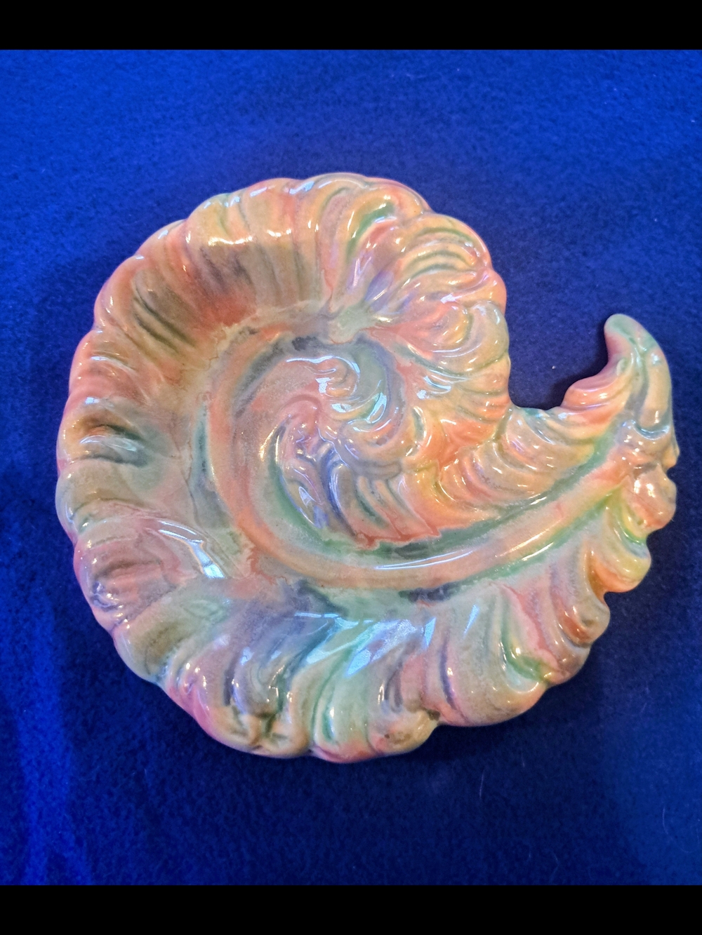 Vtg Haeger Feather Dish R277 Mauve Agate Blue Pink